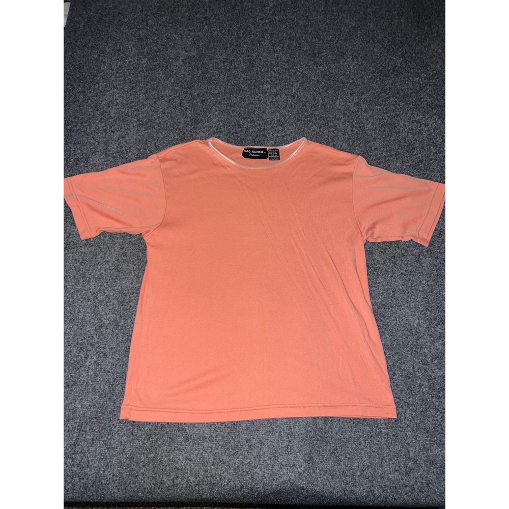 Sag Harbor Knitwear Womens Medium Coral Peach Short Sleeve Ribbed Crew Neck Top
